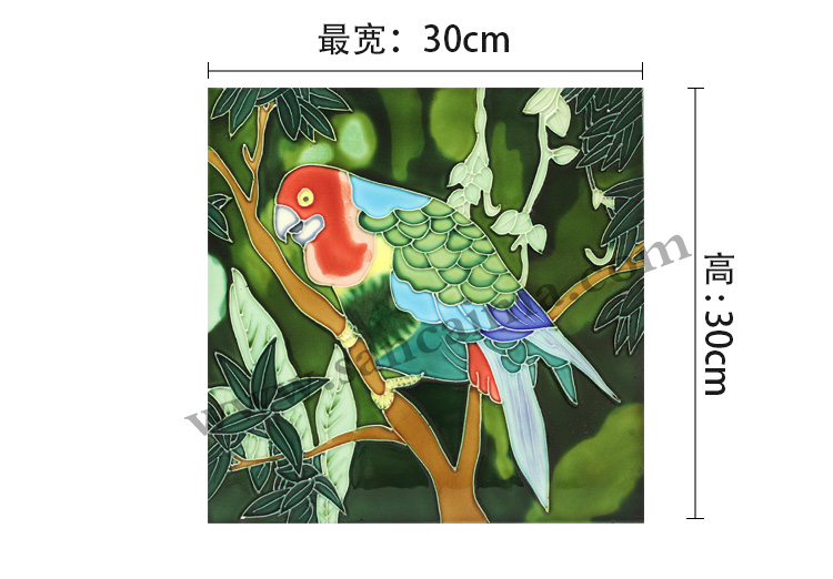 鸚鵡三彩瓷板畫