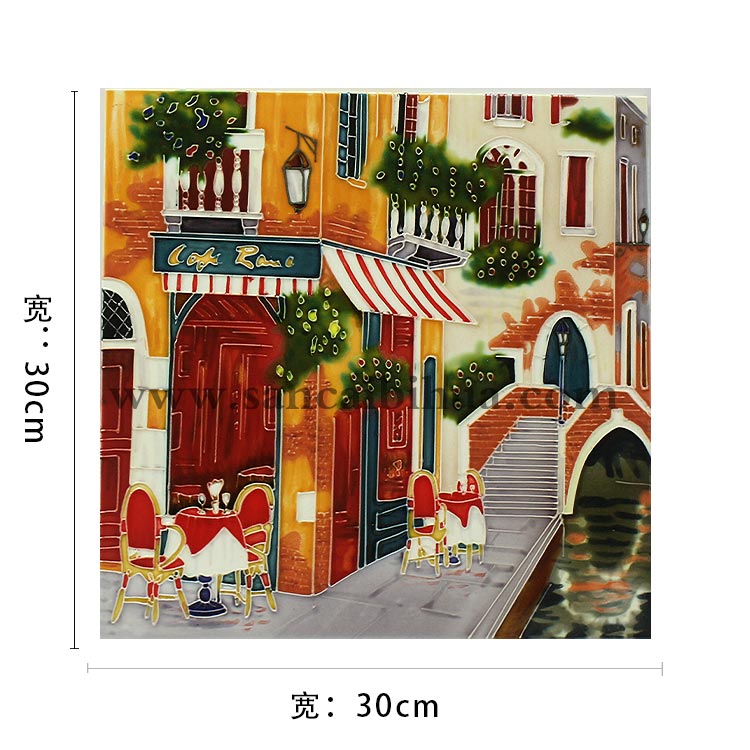 歐式街景三彩壁畫