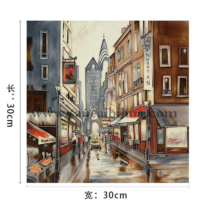 歐式街景瓷板畫擺件