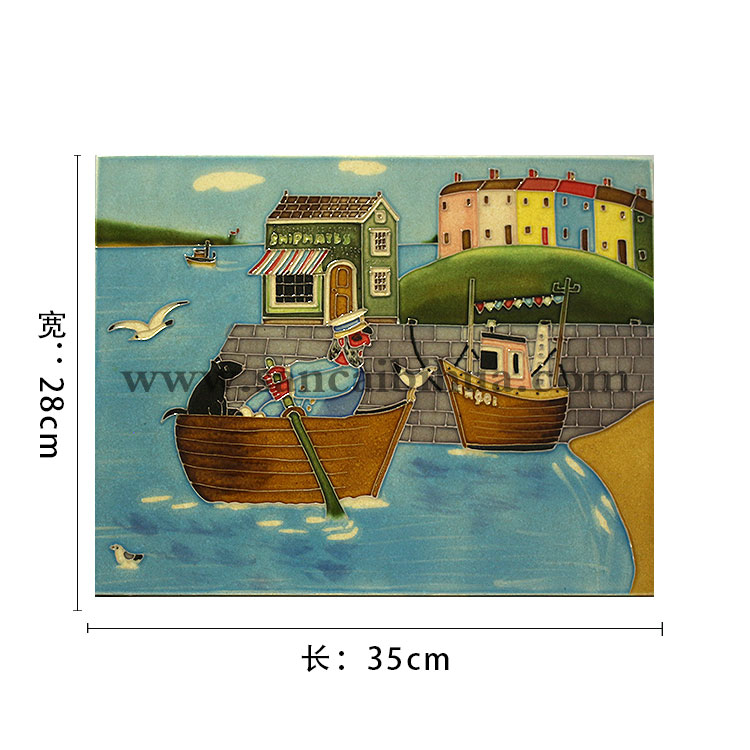 山水風景三彩瓷板畫