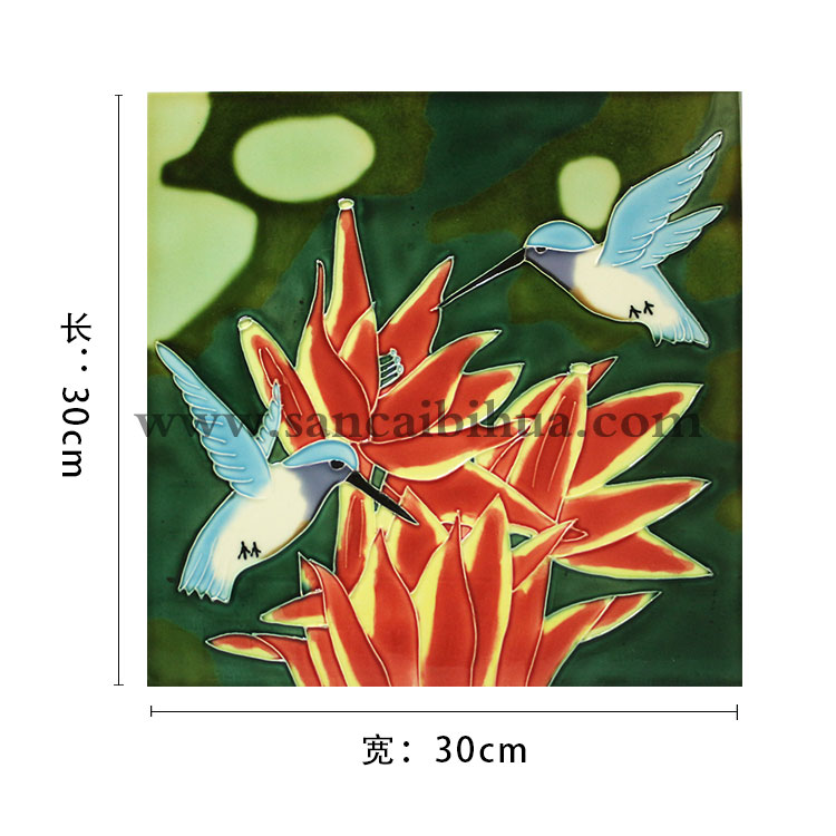 植物花卉三彩瓷板畫