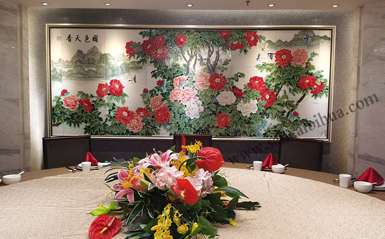 酒店定制“國色天香”牡丹瓷板畫